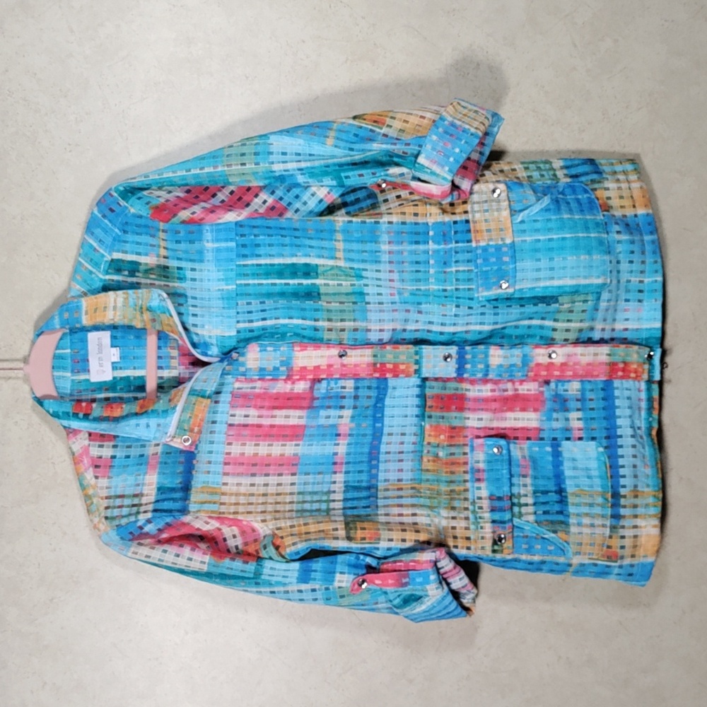 2/$10 05191 Erin London aqua & multi-color lightweight jacket M
